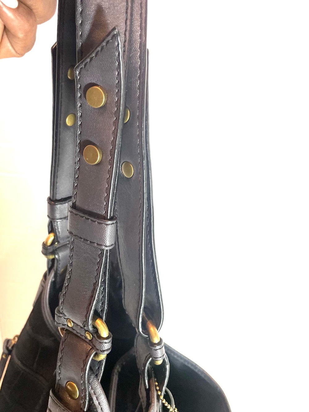 A.N.A. Cowhide Leather Black Croc Embossed Hobo Shoulder Bag Travel Vacation NWT - Picture 9 of 16